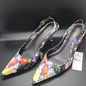 Pointy Floral Satin Slingbacks (Express)
